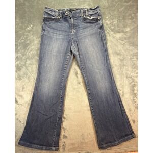 White House Black Market Blanc Bootcut Jeans Med Wash Blue 10R Jewel Button Y2K